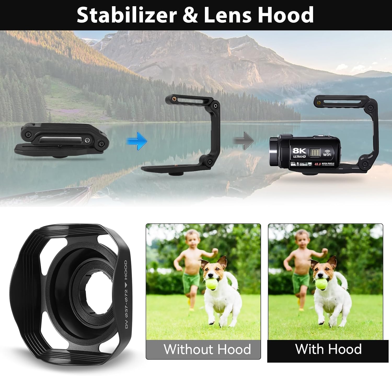 Video Camera, 8K Camcorder 48MP 15FPS UHD WiFi Vlogging Camera with IR Night Vision for YouTube, 3" Touch Screen 18X Digital Zoom, with Fill Light, Mic, Stabilizer, Lens Hood, Remote and 2 Batteries - Image 7