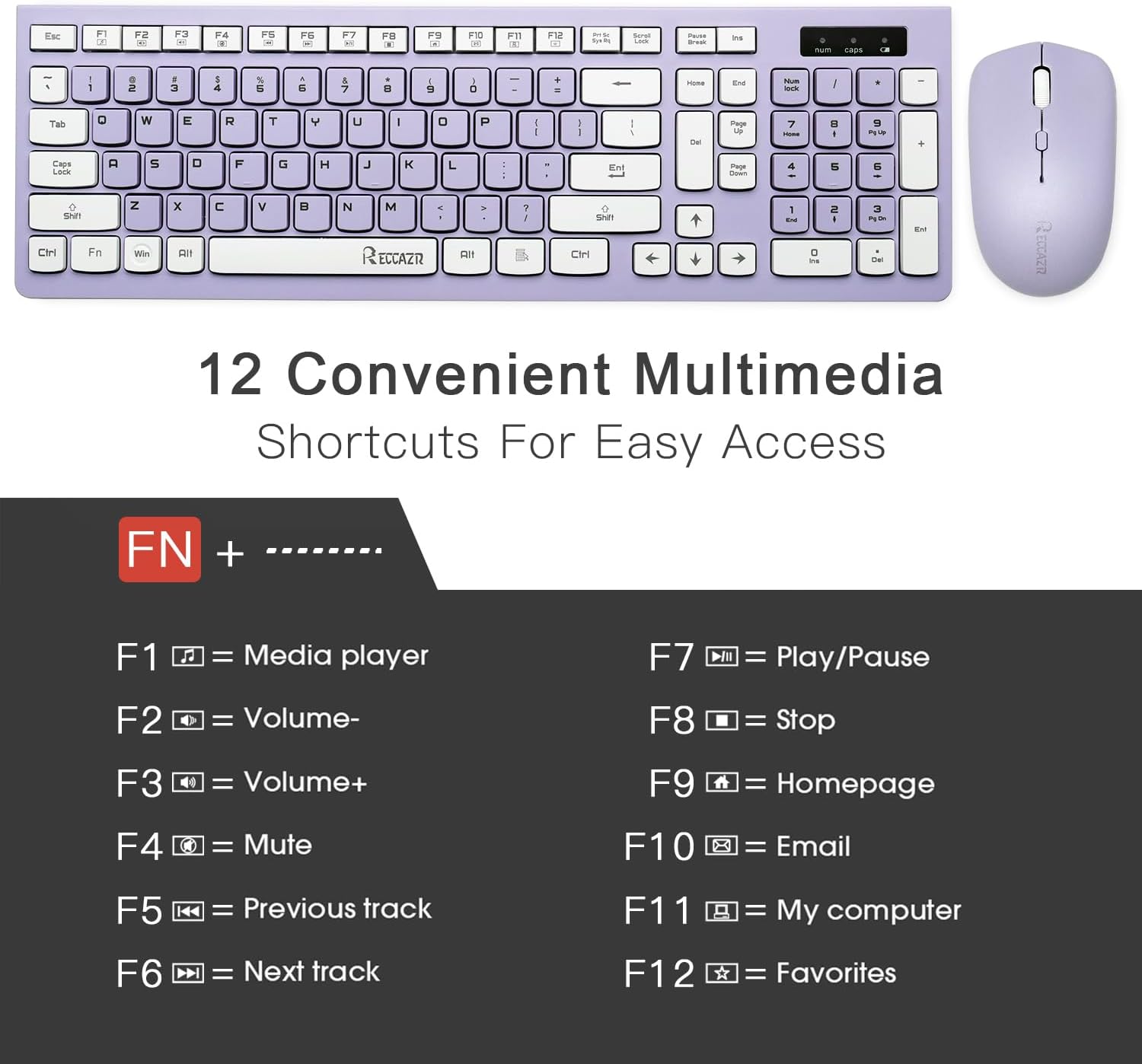Wireless Keyboard and Mouse Combo, Full-Sized Wireless Keyboard and Adjustable DPI Mouse, 2.4GHz USB Receiver, Wireless Keyboard and Mouse for PC, Windows, Desktop, Laptop (Purple) - Image 2