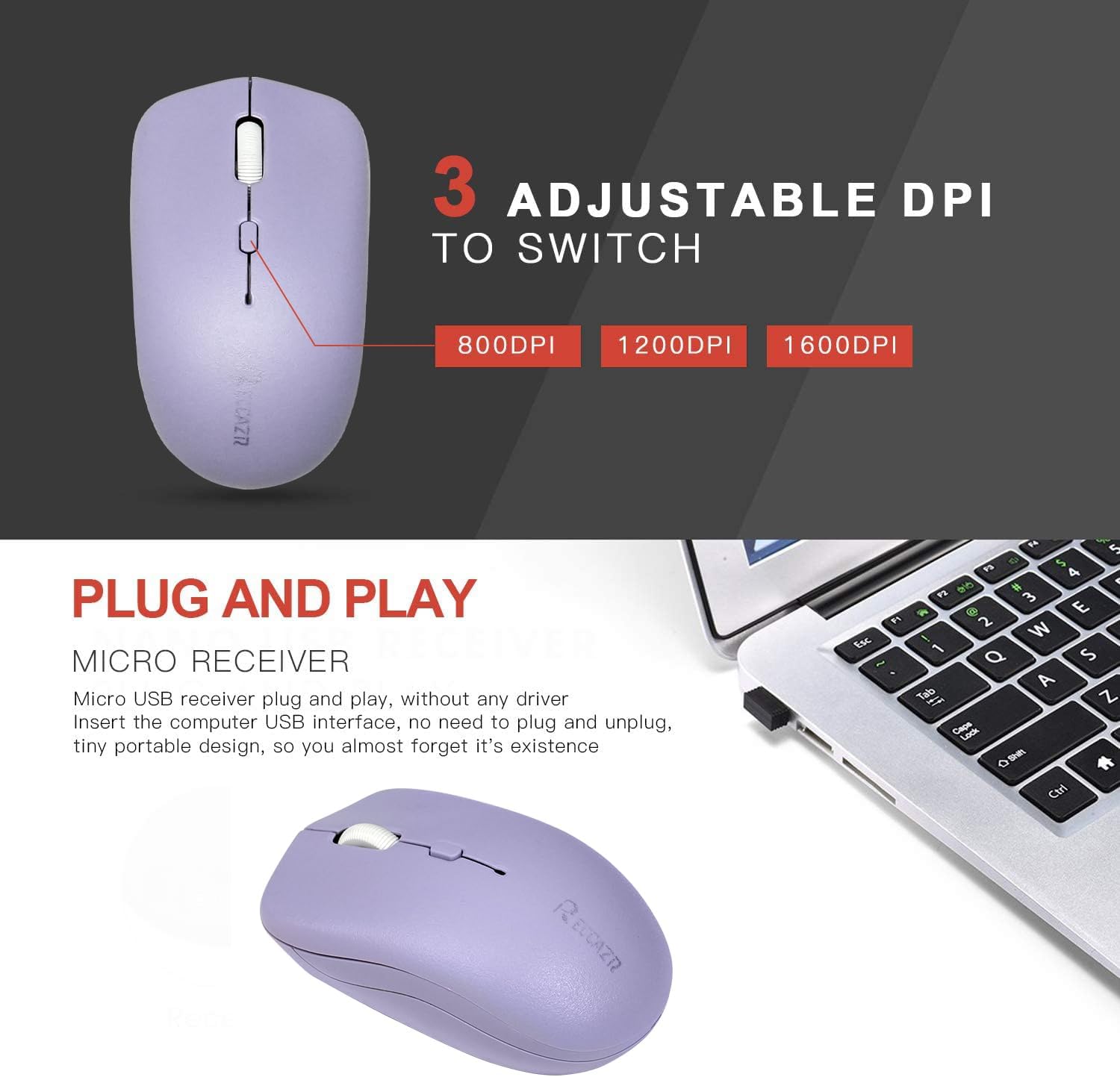 Wireless Keyboard and Mouse Combo, Full-Sized Wireless Keyboard and Adjustable DPI Mouse, 2.4GHz USB Receiver, Wireless Keyboard and Mouse for PC, Windows, Desktop, Laptop (Purple) - Image 4