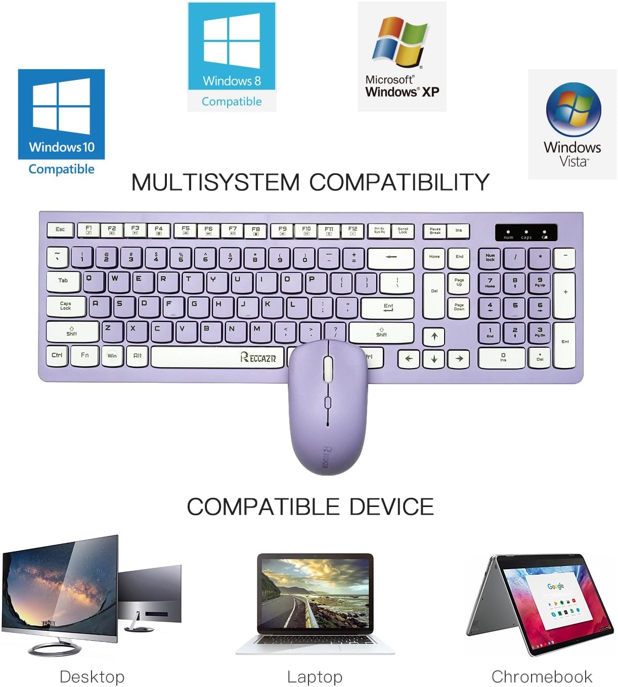 Wireless Keyboard and Mouse Combo, Full-Sized Wireless Keyboard and Adjustable DPI Mouse, 2.4GHz USB Receiver, Wireless Keyboard and Mouse for PC, Windows, Desktop, Laptop (Purple) - Image 7